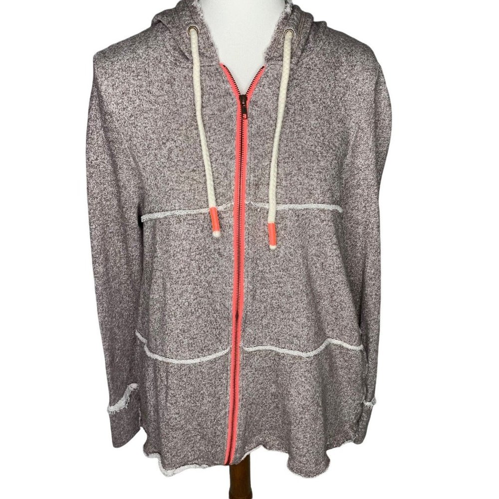 Fresh Produce Swift Front Zip Hooded Jacket With Raw Edges Size M/L Brown Coral